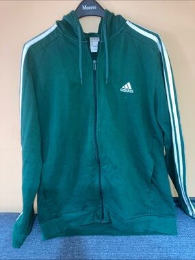 adidas Forest Green Zip Hoodie with White Stripes